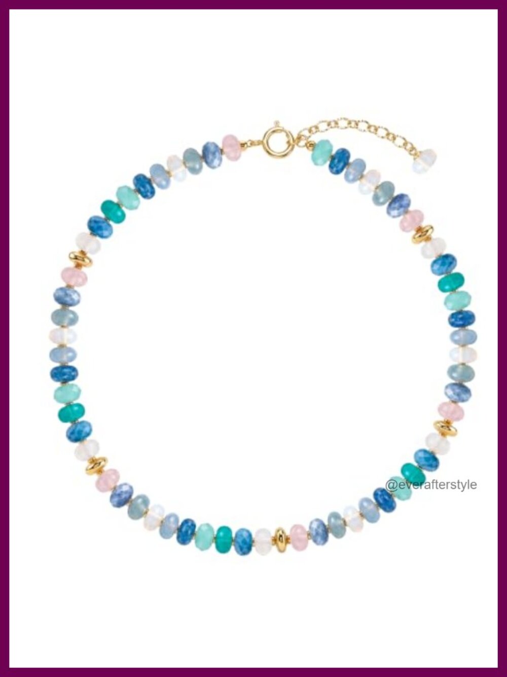 14K Gold Plated Natural Gemstone Beaded Necklace with 2" Extender,